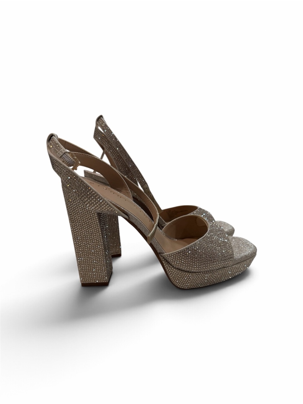 Gianni Bini Glitter Platform Slingback Heels - Champagne/Sparkle